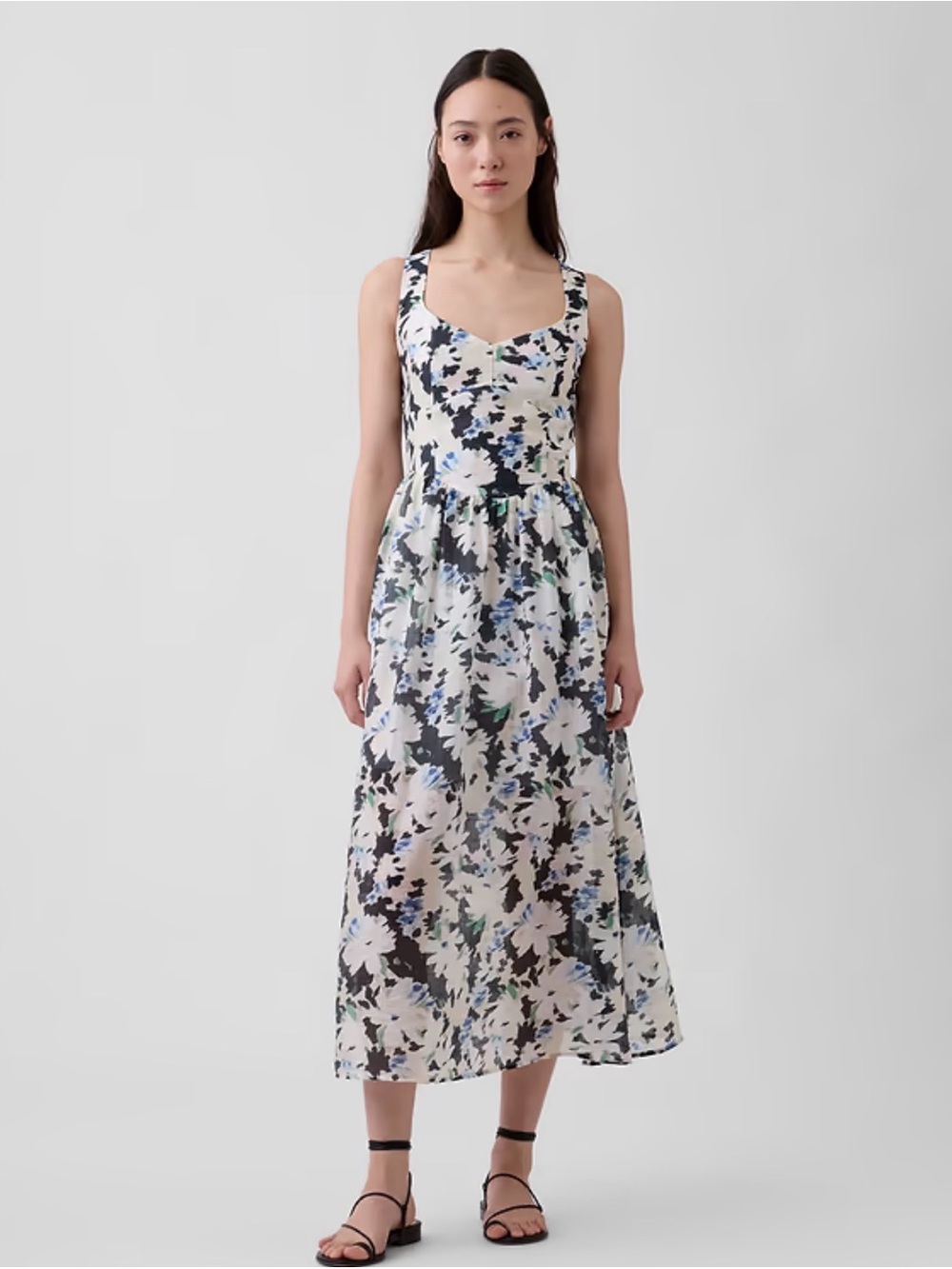 Gap Floral Tencel Blend Basque Waist Maxi Dress XS Wedding Guest Coquette